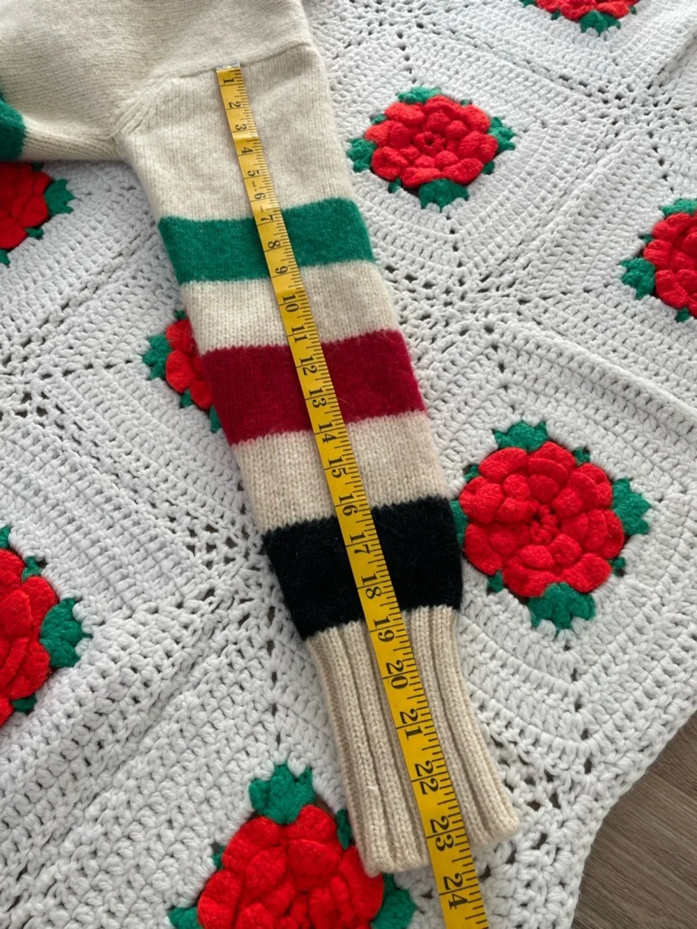 Ralph Lauren Hudson Bay  Wool Shawl Cardigan Striped Cream S Vintage 80’s - Picture 12 of 12